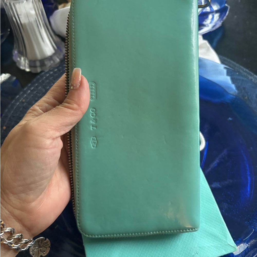 Tiffany & Co. Turquoise Leather 8" long wallet/clutch.